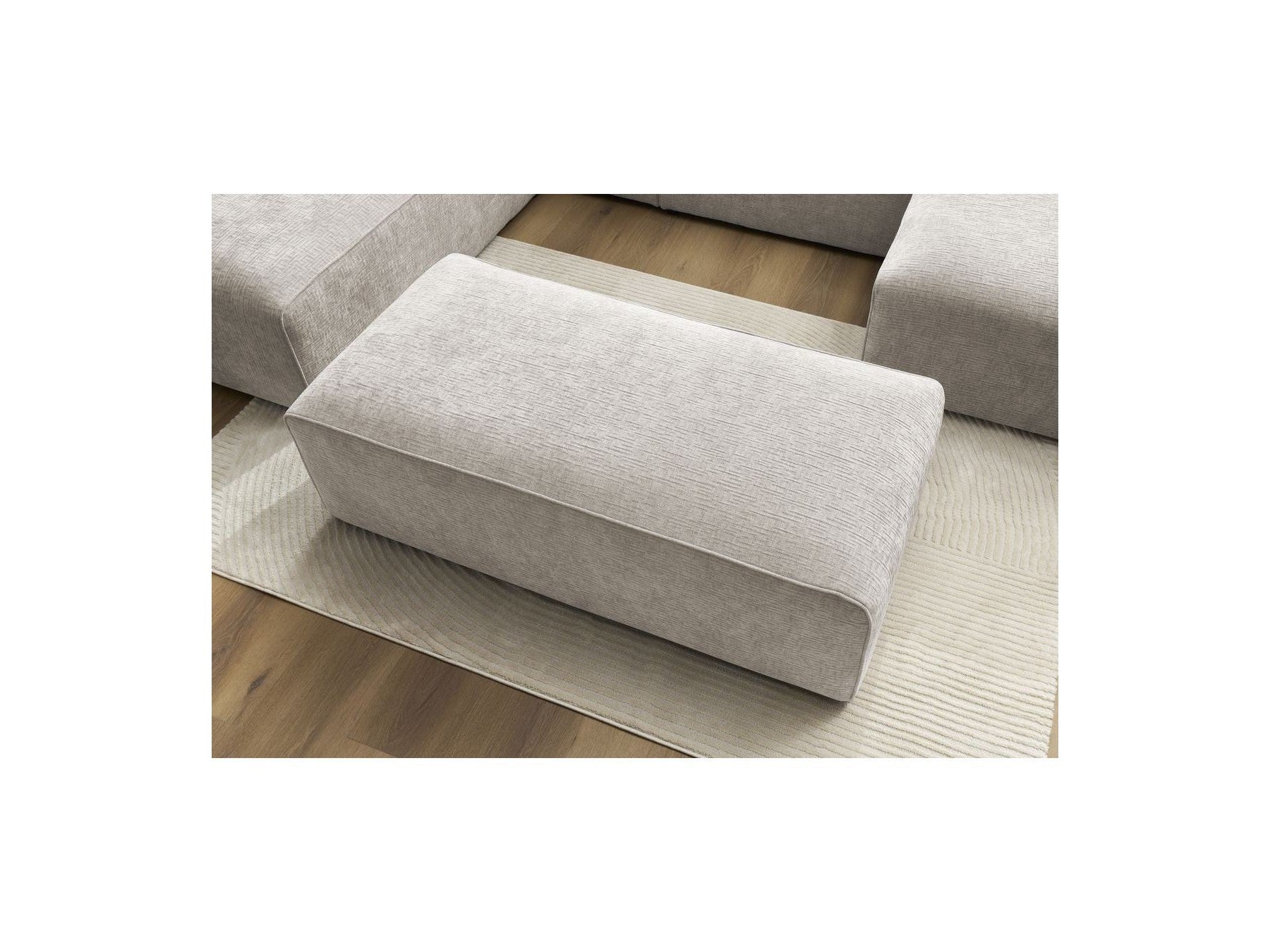 Fixed Panoramic Sofa - Megeve - With Pouffe - Textured Fabric - Right-Hand Corner