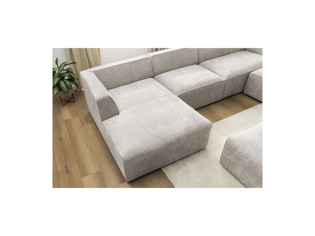 Fixed Panoramic Sofa - Megeve - With Pouffe - Textured Fabric - Left Corner