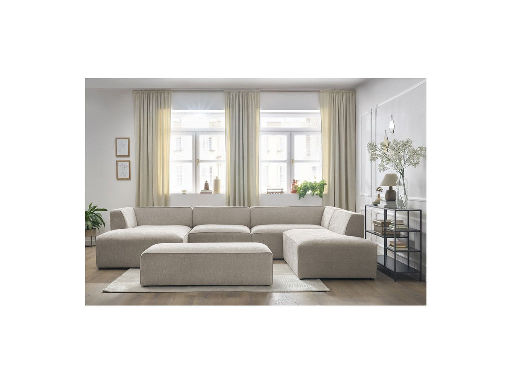 Fixed Panoramic Sofa - Megeve - With Pouffe - Textured Fabric - Left Corner