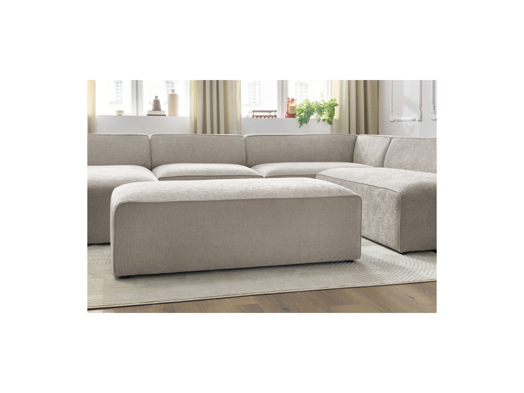 Fixed Panoramic Sofa - Megeve - With Pouffe - Textured Fabric - Left Corner