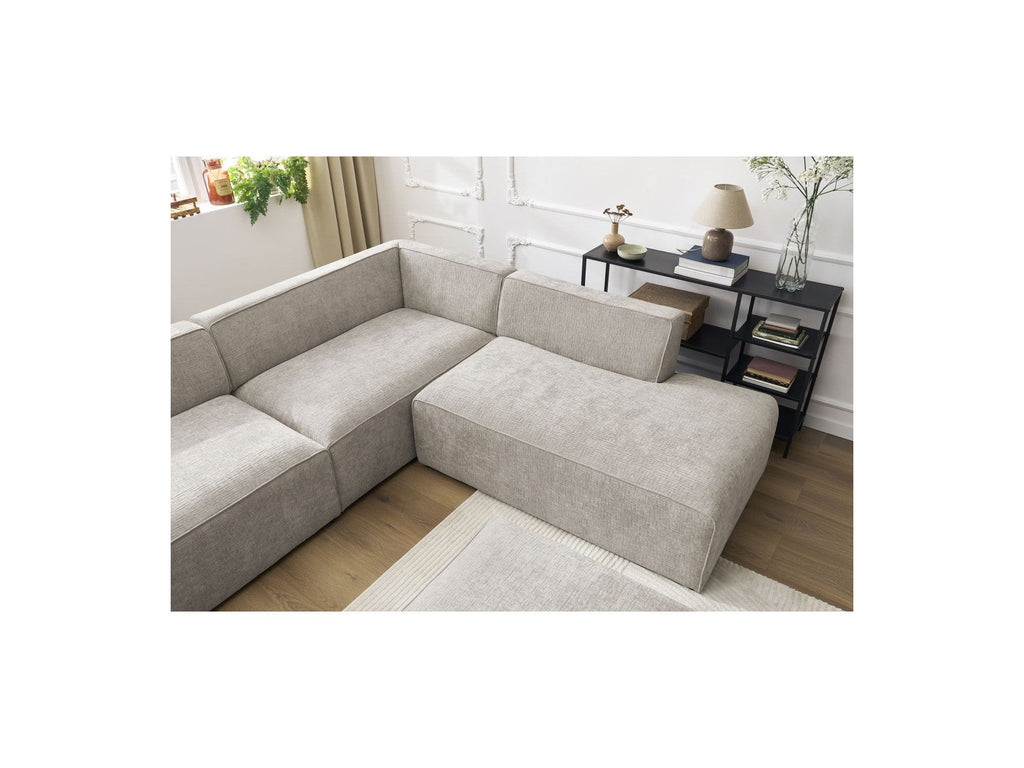 Fixed Panoramic Sofa - Megeve - With Pouffe - Textured Fabric - Left Corner