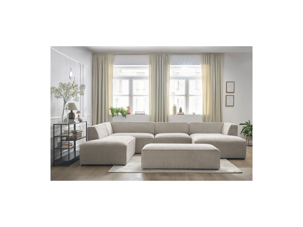 Fixed Panoramic Sofa - Megeve - With Pouffe - Textured Fabric - Right-Hand Corner