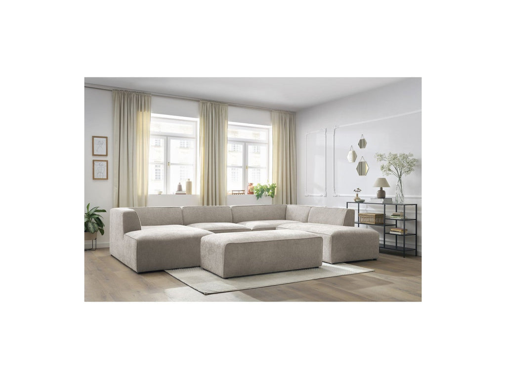 Fixed Panoramic Sofa - Megeve - With Pouffe - Textured Fabric - Left Corner
