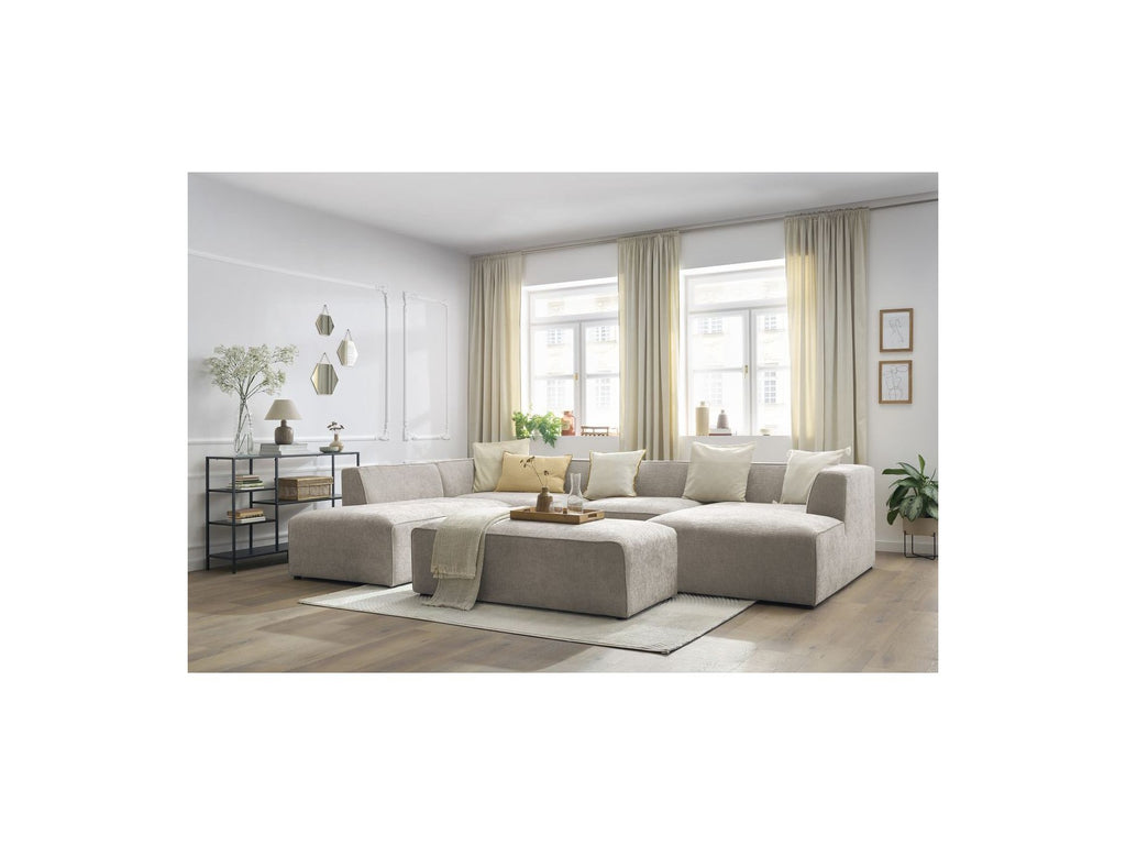 Fixed Panoramic Sofa - Megeve - With Pouffe - Textured Fabric - Right-Hand Corner