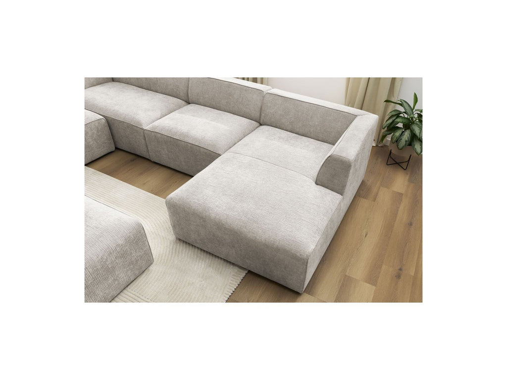 Fixed Panoramic Sofa - Megeve - With Pouffe - Textured Fabric - Right-Hand Corner