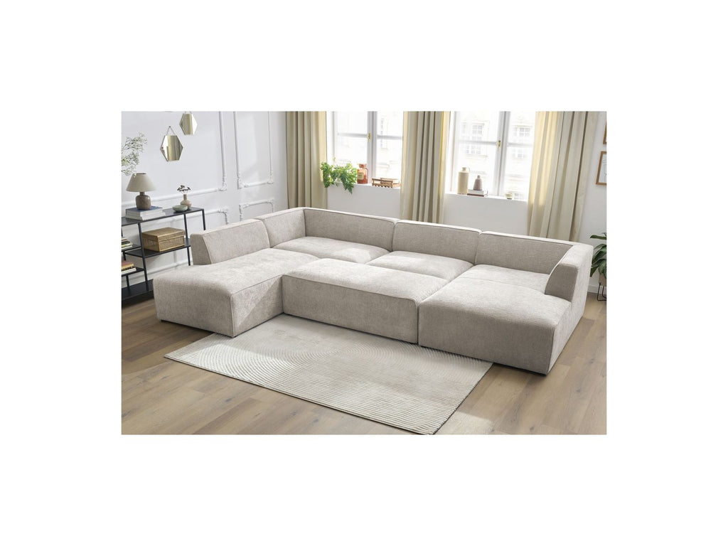 Fixed Panoramic Sofa - Megeve - With Pouffe - Textured Fabric - Right-Hand Corner
