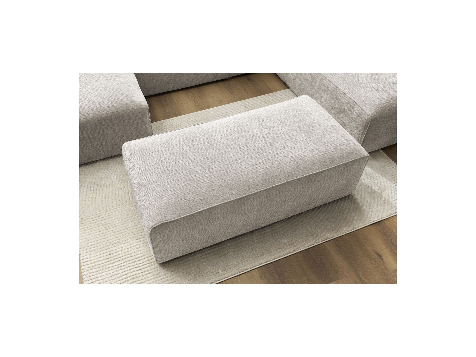 Fixed Panoramic Sofa - Megeve - With Pouffe - Textured Fabric - Left Corner