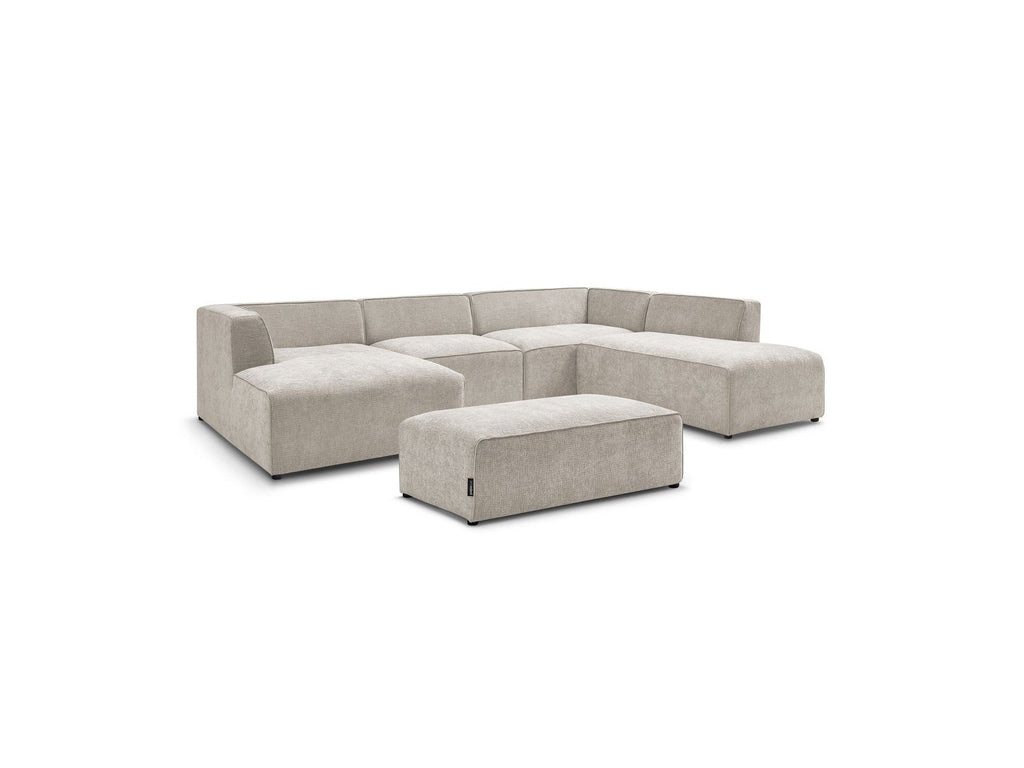 Fixed Panoramic Sofa - Megeve - With Pouffe - Textured Fabric - Left Corner
