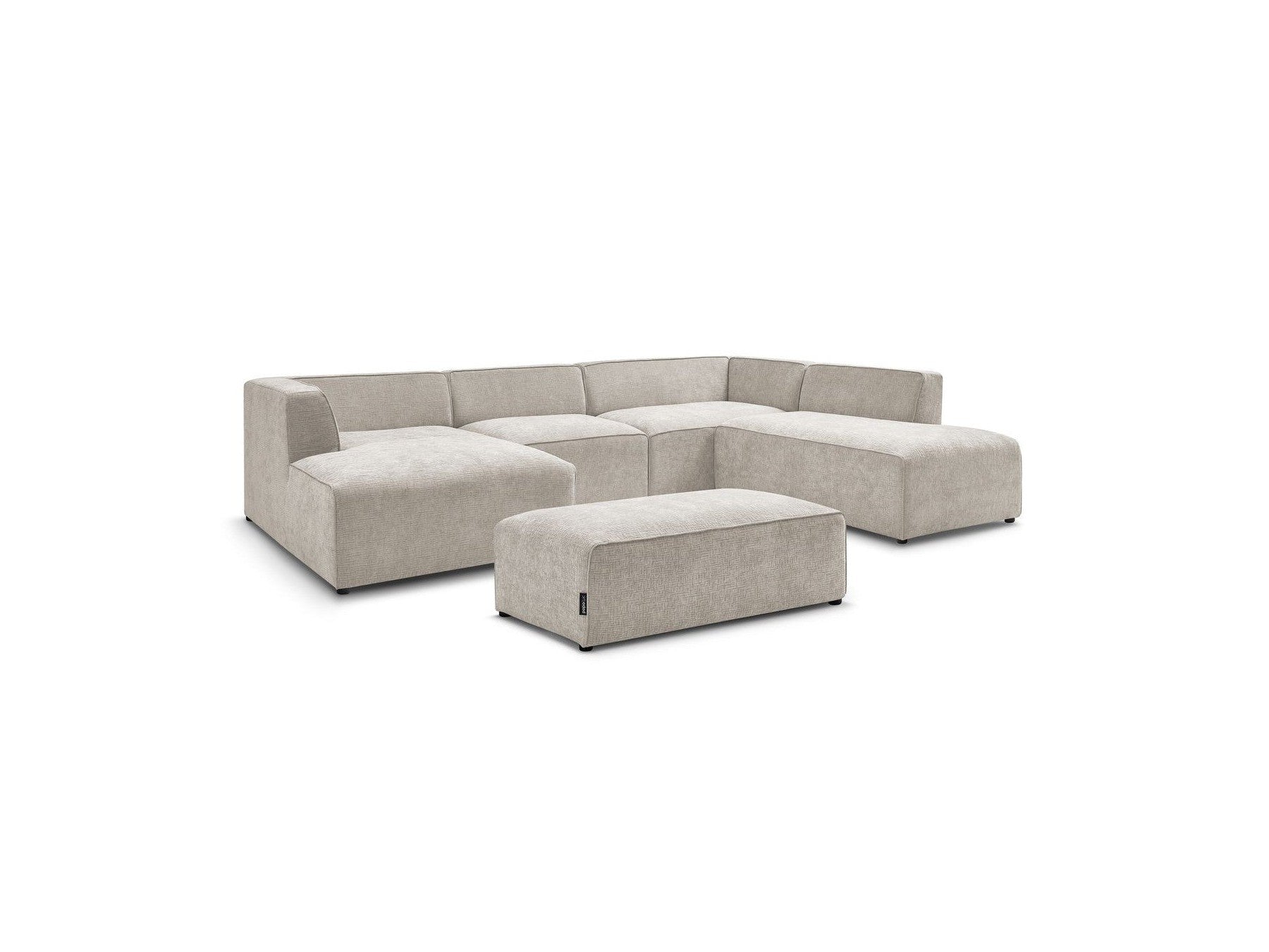 Fixed Panoramic Sofa - Megeve - With Pouffe - Textured Fabric - Left Corner