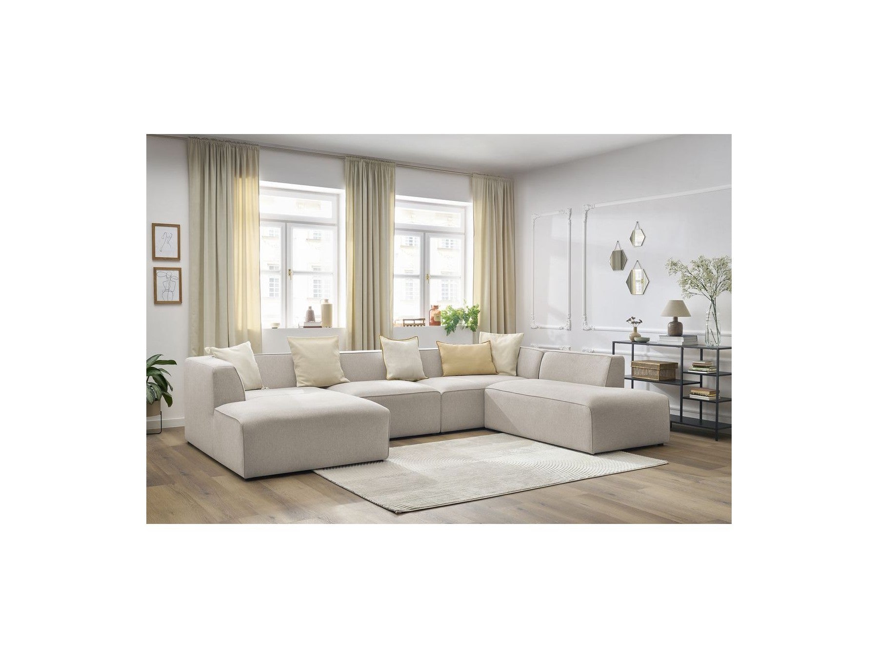 Fixed Panoramic Sofa - Megeve - Mottled Fabric - Left Corner