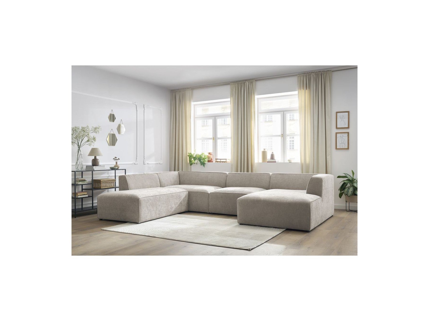 Fixed Panoramic Sofa - Megeve - Textured Fabric - Right-Hand Corner