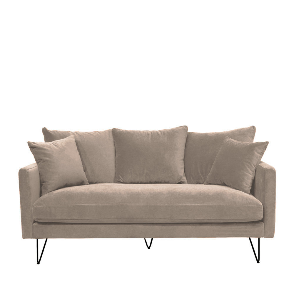 Villabon - 3-Seater Sofa - Velvet with Black Hairpin Legs - Beige