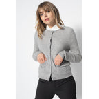 Perfect Cashmere - Cardigan de cuello redondo slim Amy gris jaspeado, 100% cachemira, 2 hilos, punto jersey - Mujer