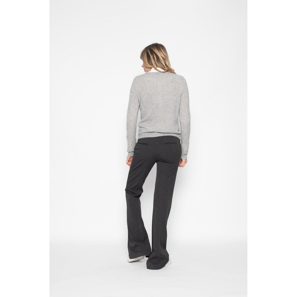 Perfect Cashmere - Cardigan de cuello redondo slim Amy gris jaspeado, 100% cachemira, 2 hilos, punto jersey - Mujer