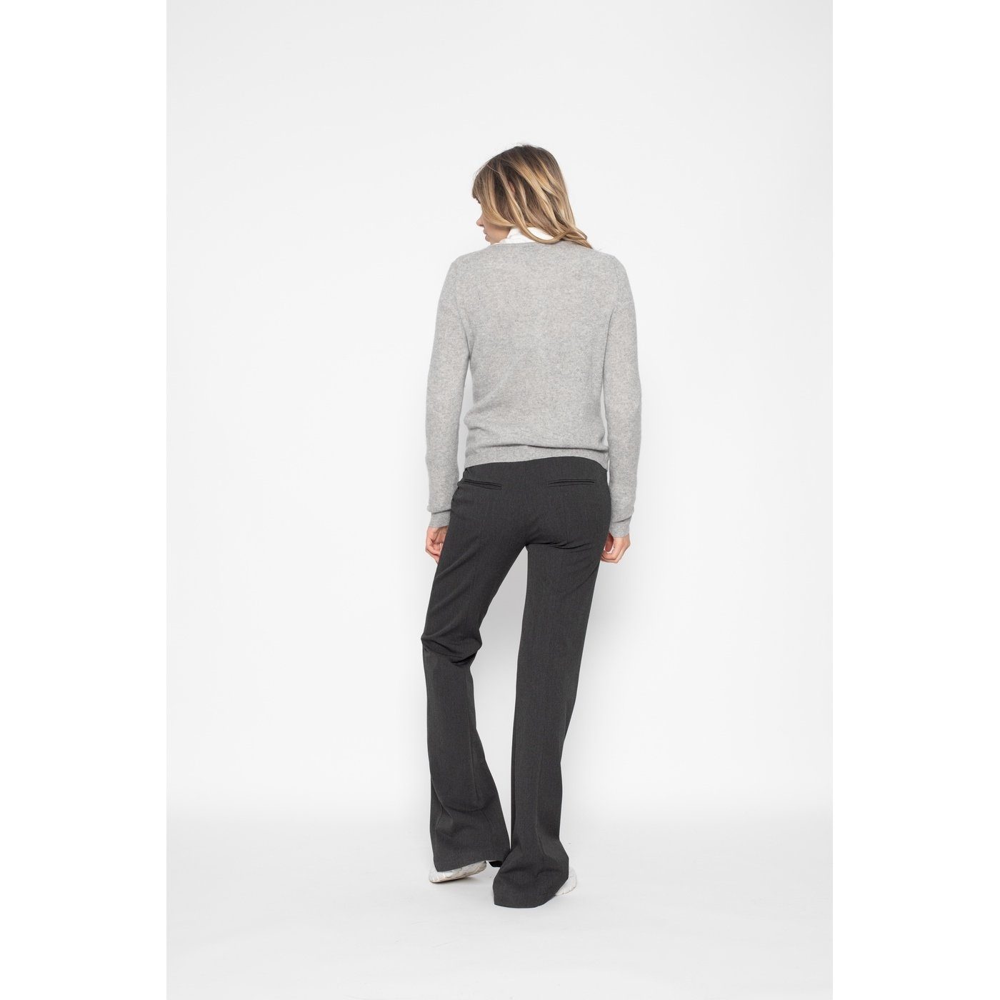 Perfect Cashmere - Cardigan de cuello redondo slim Amy gris jaspeado, 100% cachemira, 2 hilos, punto jersey - Mujer