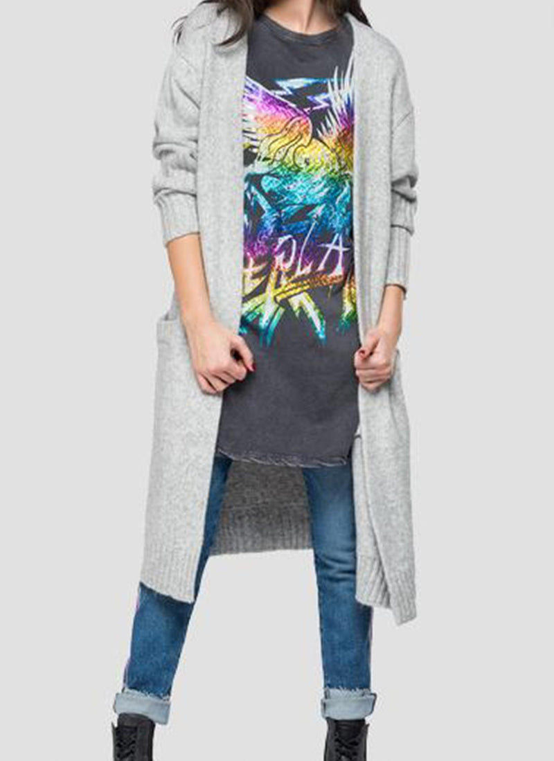 Replay - Cardigan Oversize Avec Poches - Medium Melange Grey - Femme