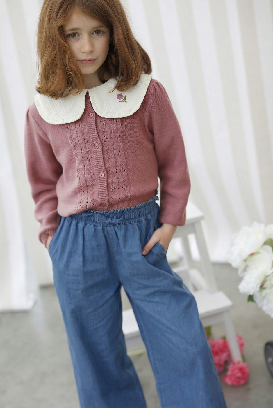 Cardigan Vincianne Tricot Vieux Rose - Enfant Fille