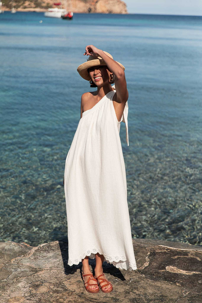 CASSANDRA Écrue - Robe Asymétrique