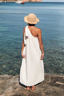 CASSANDRA Écrue - Robe Asymétrique