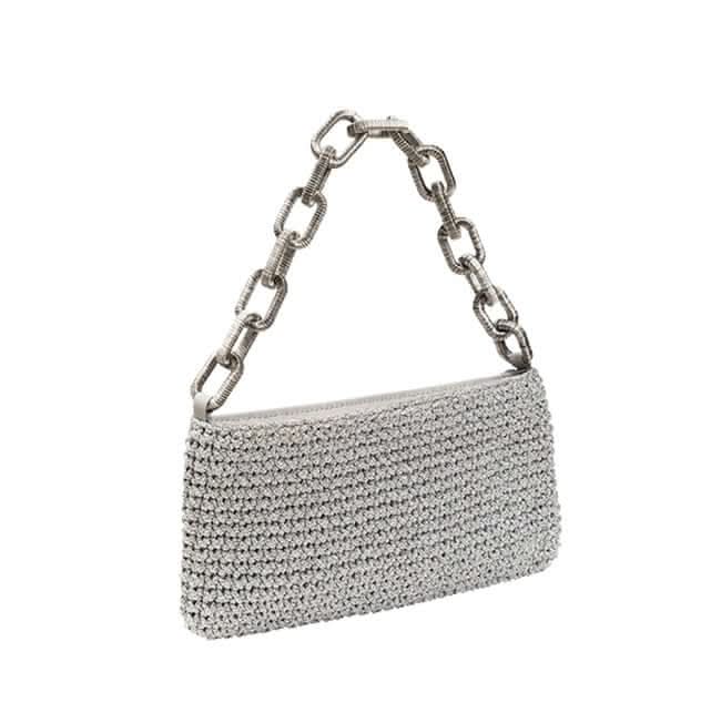 Elegant Catena Antique Silver Clutch with chain handle, perfect for evening outings and stylish occasions.