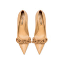 Catena beige high-heel pump featuring smooth leather and signature chain detail, crafted in Italy.