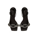 Catena Black & Glam High-Heel Ankle Sandal with crystal-wrapped chain embroidery and 90mm heel.