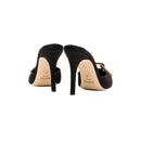 Back view of Catena Black High-Heel Mule Pump in sleek black satin with antique gold chain design.