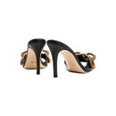 Catena Black High-Heel Sandal featuring antique gold chain embroidery and a sleek design, handcrafted in Italy.