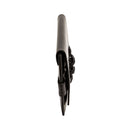 Side view of the Catena Black Leather Envelope Clutch showcasing its sleek design and silk thread wrapped chain detail.