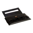 Catena Black Leather Envelope Clutch featuring silk thread chain embroidery and rectangular design, ideal for evening outings.