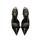 Catena Black Mid-Heel Slingback Pump with glossy patent leather, pointed toe, and chic bowed detail.