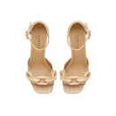 Top view of Catena Legno Platform Ankle Sandal in natural raffia with chunky platform and wrapped chain embellishments.