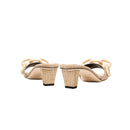 Back view of Catena Natural Mid-Heel Sandal in fine linen with raffia chain link design, perfect for elegant styling.