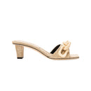 Catena Natural Mid-Heel Sandal in fine linen with raffia chain link design, perfect for elegant ensembles.