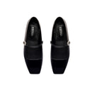 Catena Notte Black & Glam Flat Ballerina shoes in glossy patent leather with a squared toe and crystal-accented strap.
