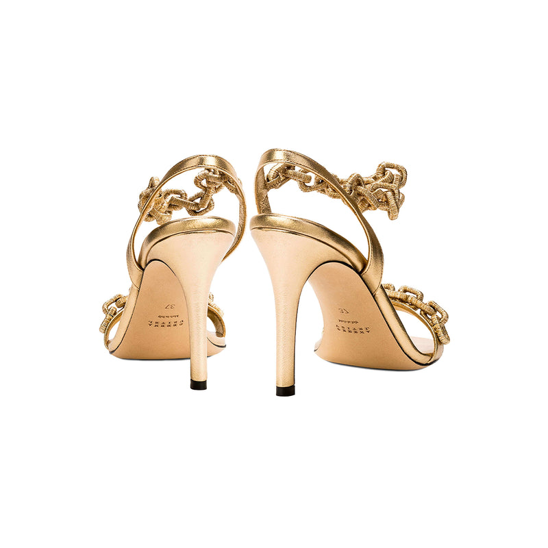 Elegant Catena Notte Gold high-heel sandals featuring chain embroidery and 90mm heel, perfect for any stylish wardrobe.