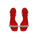 Catena Notte Scarlet high-heel ankle cross sandals with jewel-like chain link embroidery.
