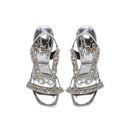 Catena Notte silver high-heel sandals featuring chain embroidery, crafted in Italy with a cushioned insole for comfort.