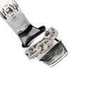Catena Silver High-Heel Sandal featuring mirror leather and metallic chain embroidery, showcasing elegant craftsmanship.