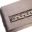 Catena Smoke Envelope Clutch in smoke silk satin with antique silver chain embroidery detail.