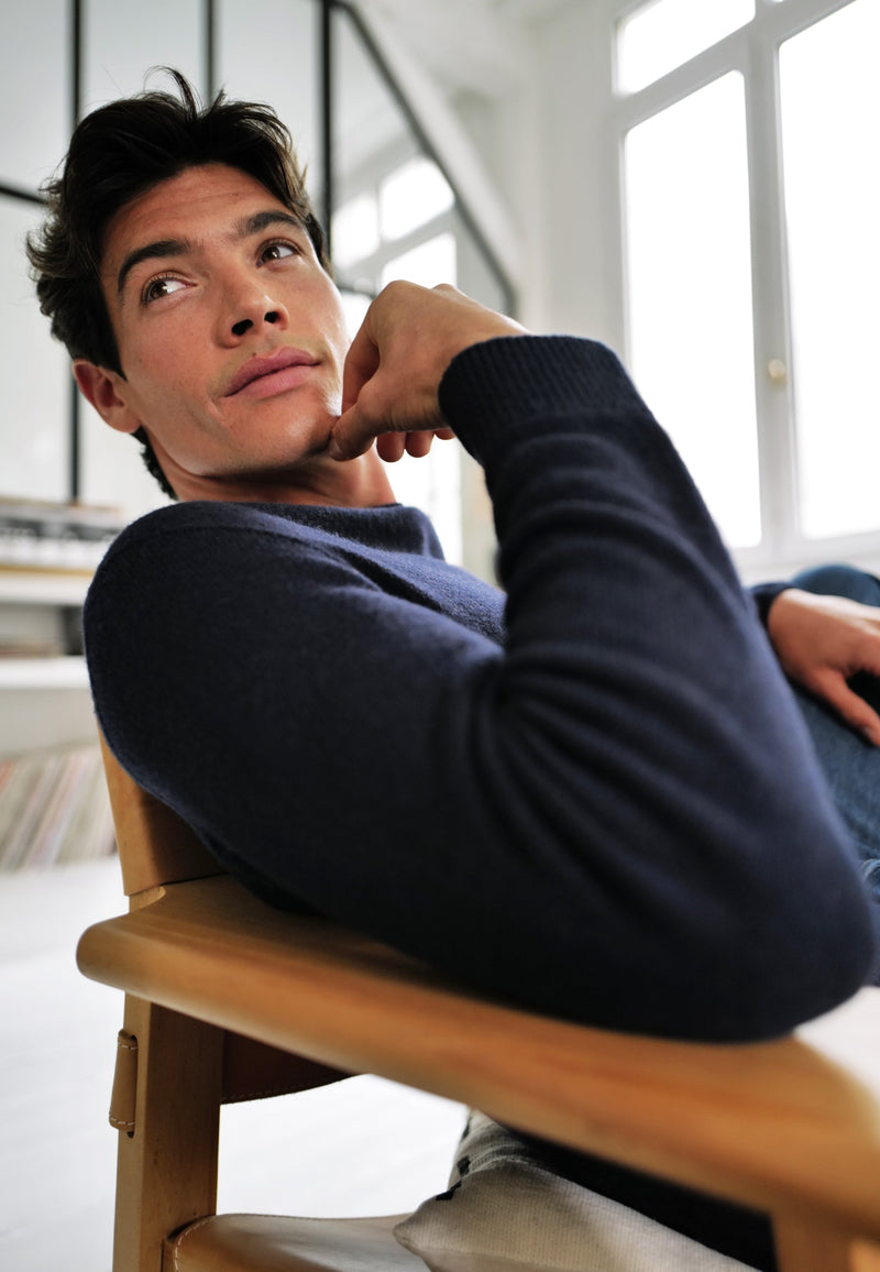 Pull Homme Bleu Marine En Maille - Jean Pull Marine