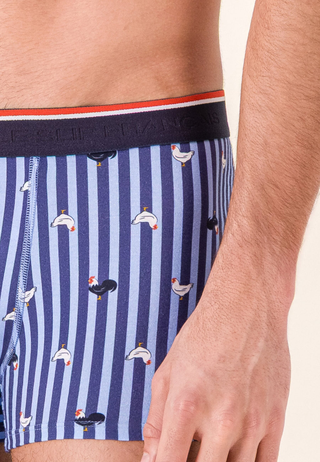 Marius Cotton Cockerel Stripe Boxers - Steel Blue