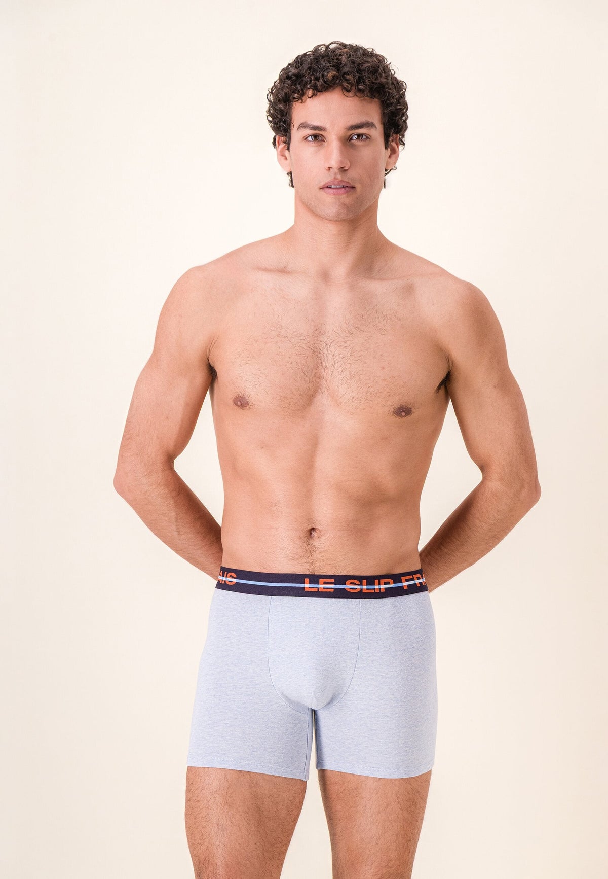 Boxer Redoutable Long En Coton - Bleu Ciel Chiné