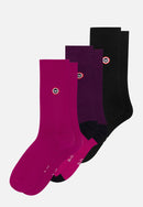 Lot De 3 Chaussettes Mi-Hautes En Coton - Chaussettes Fuchsia Demibloc Prune Fuchsia Noir