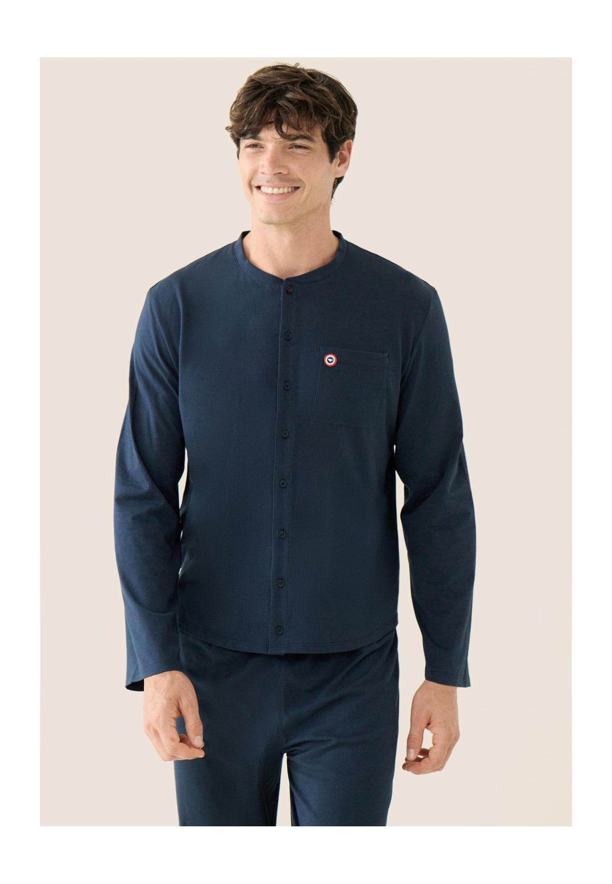 Hugo Plain Cotton Long-Sleeved Pyjama Top And Bottoms Set - Navy