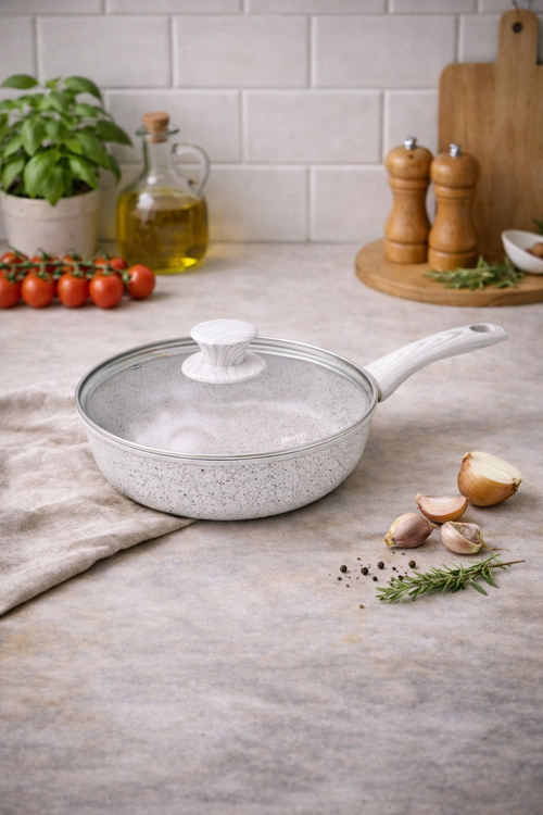 Poêle 20 CM - Stonewhite Avec Poignée En Bois Naturel