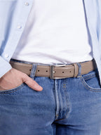 Cinturón Clásico Cuero Grabado Topo - Hombre