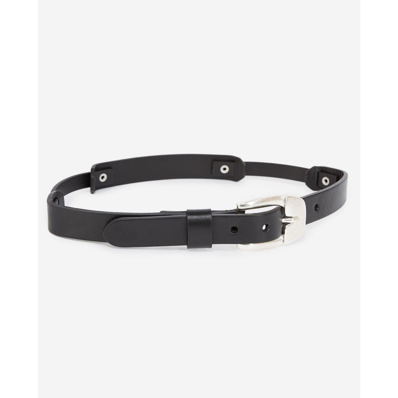 Cinturón fino de piel con aberturas - Negro - Mujer