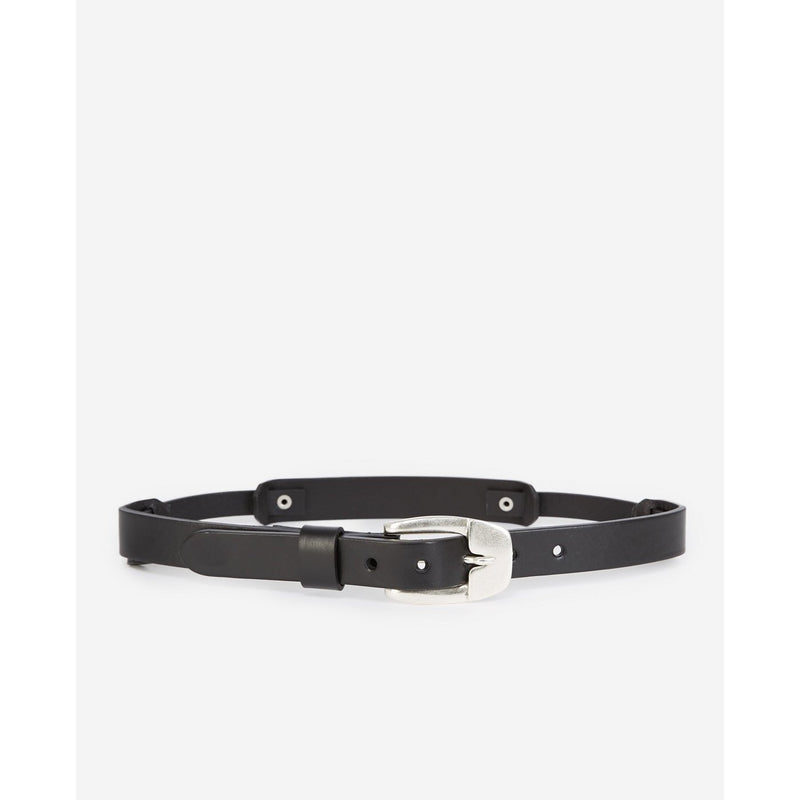 Cinturón fino de piel con aberturas - Negro - Mujer