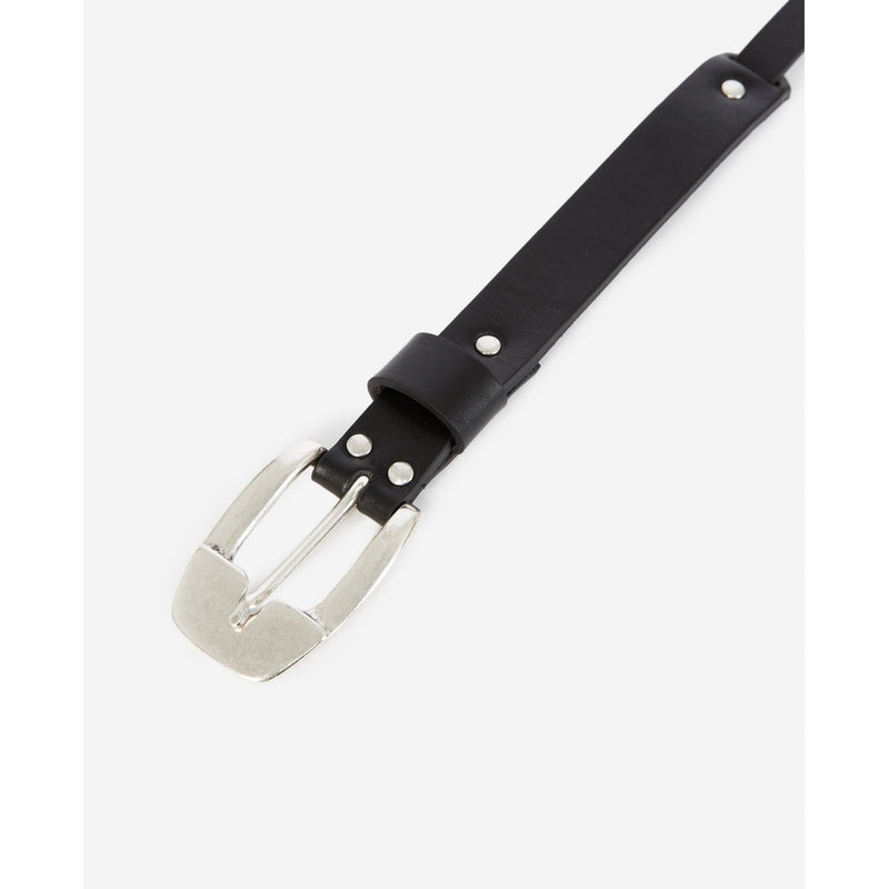 Cinturón fino de piel con aberturas - Negro - Mujer